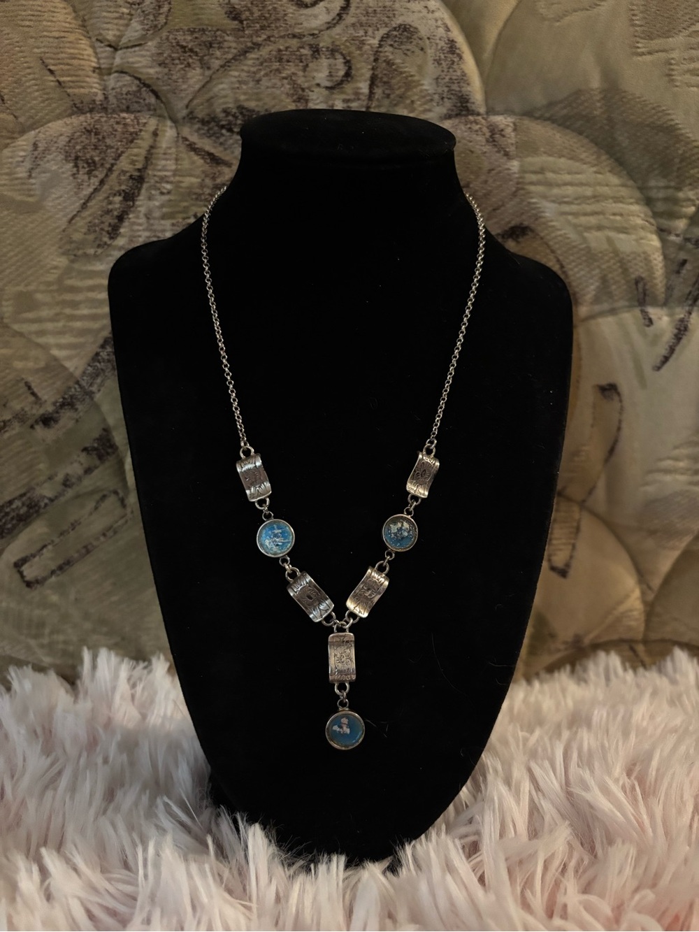 925 Sterling Silver Antique Station Necklace - 18 inches
